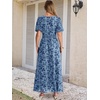 image:imageANRABESS Womens Floral Maxi Formal Dress Summer Mesh Short Sleeve V Neck Empire Waist Wedding Guest Party DressesDusty Blue