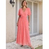 image:imageANRABESS Womens Floral Maxi Formal Dress Summer Mesh Short Sleeve V Neck Empire Waist Wedding Guest Party DressesPeach Pink