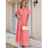 image:imageANRABESS Womens Floral Maxi Formal Dress Summer Mesh Short Sleeve V Neck Empire Waist Wedding Guest Party DressesPeach Pink