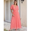 image:imageANRABESS Womens Floral Maxi Formal Dress Summer Mesh Short Sleeve V Neck Empire Waist Wedding Guest Party DressesPeach Pink