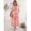 image:imageANRABESS Womens Maxi Dress 2026 Summer Boho Ruffle Sleeve V Neck A Line Elastic Waist Flowy Wedding Guest Party Long DressesFloral Yellow Pink