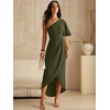 image:imageANRABESS Womens One Shoulder Formal Midi Dresses 2026 Summer Wrap High Slit Beach Wedding Guest Party Cocktail Maxi DressArmy Green