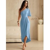 image:imageANRABESS Womens One Shoulder Formal Midi Dresses 2026 Summer Wrap High Slit Beach Wedding Guest Party Cocktail Maxi DressLight Blue