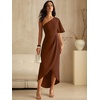 image:imageANRABESS Womens One Shoulder Formal Midi Dresses 2026 Summer Wrap High Slit Beach Wedding Guest Party Cocktail Maxi DressRed Brown