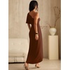 image:imageANRABESS Womens One Shoulder Formal Midi Dresses 2026 Summer Wrap High Slit Beach Wedding Guest Party Cocktail Maxi DressRed Brown