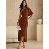 image:imageANRABESS Womens One Shoulder Formal Midi Dresses 2026 Summer Wrap High Slit Beach Wedding Guest Party Cocktail Maxi DressRed Brown