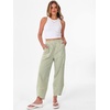image:imageANRABESS Womens Striped Gingham Pants Summer Lounge Cute PJ Bottom Plaid Pants Casual Wide Leg Beach Trouser with PocketsArmy Green White Plaid