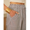 image:imageANRABESS Womens Striped Gingham Pants Summer Lounge Cute PJ Bottom Plaid Pants Casual Wide Leg Beach Trouser with PocketsLight Brown White Stripe