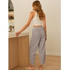 image:imageANRABESS Womens Striped Gingham Pants Summer Lounge Cute PJ Bottom Plaid Pants Casual Wide Leg Beach Trouser with PocketsLight Brown White Stripe