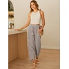 image:imageANRABESS Womens Striped Gingham Pants Summer Lounge Cute PJ Bottom Plaid Pants Casual Wide Leg Beach Trouser with PocketsLight Brown White Stripe