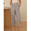 image:imageANRABESS Womens Striped Gingham Pants Summer Lounge Cute PJ Bottom Plaid Pants Casual Wide Leg Beach Trouser with PocketsLight Brown White Stripe