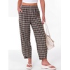 image:imageANRABESS Womens Striped Gingham Pants Summer Lounge Cute PJ Bottom Plaid Pants Casual Wide Leg Beach Trouser with PocketsMulti Coffee Plaid
