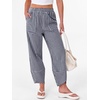 image:imageANRABESS Womens Striped Gingham Pants Summer Lounge Cute PJ Bottom Plaid Pants Casual Wide Leg Beach Trouser with PocketsNavy Blue White Plaid