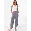 image:imageANRABESS Womens Striped Gingham Pants Summer Lounge Cute PJ Bottom Plaid Pants Casual Wide Leg Beach Trouser with PocketsNavy Blue White Plaid