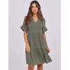image:imageANRABESS Womens Summer Casual Dress VNeck Ruffle Sleeve Tiered Mini Dress Soft Comfy Fabric with Pockets for AllDay WearArmy Green
