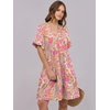 image:imageANRABESS Womens Summer Casual Dress VNeck Ruffle Sleeve Tiered Mini Dress Soft Comfy Fabric with Pockets for AllDay WearGrey Pink Floral