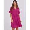 image:imageANRABESS Womens Summer Casual Dress VNeck Ruffle Sleeve Tiered Mini Dress Soft Comfy Fabric with Pockets for AllDay WearHot Pink