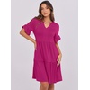 image:imageANRABESS Womens Summer Casual Dress VNeck Ruffle Sleeve Tiered Mini Dress Soft Comfy Fabric with Pockets for AllDay WearHot Pink