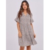 image:imageANRABESS Womens Summer Casual Dress VNeck Ruffle Sleeve Tiered Mini Dress Soft Comfy Fabric with Pockets for AllDay WearKhaki Polka Dot Gray