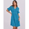 image:imageANRABESS Womens Summer Casual Dress VNeck Ruffle Sleeve Tiered Mini Dress Soft Comfy Fabric with Pockets for AllDay WearLake Blue