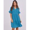 image:imageANRABESS Womens Summer Casual Dress VNeck Ruffle Sleeve Tiered Mini Dress Soft Comfy Fabric with Pockets for AllDay WearLake Blue