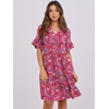 image:imageANRABESS Womens Summer Casual Dress VNeck Ruffle Sleeve Tiered Mini Dress Soft Comfy Fabric with Pockets for AllDay WearRed Floral