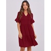 image:imageANRABESS Womens Summer Casual Dress VNeck Ruffle Sleeve Tiered Mini Dress Soft Comfy Fabric with Pockets for AllDay WearWine Red