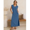 image:imageANRABESS Womens Summer Casual Maxi Dresses Sleeveless V Neck Split WrinkleFree Long Sundress Beach Vacation Travel ClothesDeep Blue