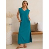image:imageANRABESS Womens Summer Casual Maxi Dresses Sleeveless V Neck Split WrinkleFree Long Sundress Beach Vacation Travel ClothesLake Blue