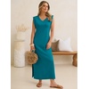 image:imageANRABESS Womens Summer Casual Maxi Dresses Sleeveless V Neck Split WrinkleFree Long Sundress Beach Vacation Travel ClothesLake Blue