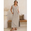 image:imageANRABESS Womens Summer Casual Maxi Dresses Sleeveless V Neck Split WrinkleFree Long Sundress Beach Vacation Travel ClothesLight Khaki