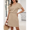 image:imageANRABESS Womens Summer Dresses Casual V Neck Short Sleeve Elastic Waist Mini Tshirt Dress Beach Vacation Sundress with PocketAlmond