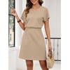 image:imageANRABESS Womens Summer Dresses Casual V Neck Short Sleeve Elastic Waist Mini Tshirt Dress Beach Vacation Sundress with PocketAlmond