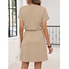 image:imageANRABESS Womens Summer Dresses Casual V Neck Short Sleeve Elastic Waist Mini Tshirt Dress Beach Vacation Sundress with PocketAlmond