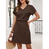 image:imageANRABESS Womens Summer Dresses Casual V Neck Short Sleeve Elastic Waist Mini Tshirt Dress Beach Vacation Sundress with PocketChocolate Brown
