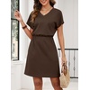 image:imageANRABESS Womens Summer Dresses Casual V Neck Short Sleeve Elastic Waist Mini Tshirt Dress Beach Vacation Sundress with PocketChocolate Brown