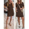image:imageANRABESS Womens Summer Dresses Casual V Neck Short Sleeve Elastic Waist Mini Tshirt Dress Beach Vacation Sundress with PocketChocolate Brown