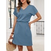 image:imageANRABESS Womens Summer Dresses Casual V Neck Short Sleeve Elastic Waist Mini Tshirt Dress Beach Vacation Sundress with PocketGrey Blue