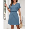 image:imageANRABESS Womens Summer Dresses Casual V Neck Short Sleeve Elastic Waist Mini Tshirt Dress Beach Vacation Sundress with PocketGrey Blue