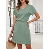image:imageANRABESS Womens Summer Dresses Casual V Neck Short Sleeve Elastic Waist Mini Tshirt Dress Beach Vacation Sundress with PocketLight Green