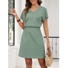 image:imageANRABESS Womens Summer Dresses Casual V Neck Short Sleeve Elastic Waist Mini Tshirt Dress Beach Vacation Sundress with PocketLight Green