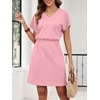 image:imageANRABESS Womens Summer Dresses Casual V Neck Short Sleeve Elastic Waist Mini Tshirt Dress Beach Vacation Sundress with PocketPink