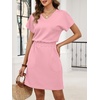 image:imageANRABESS Womens Summer Dresses Casual V Neck Short Sleeve Elastic Waist Mini Tshirt Dress Beach Vacation Sundress with PocketPink