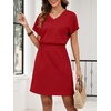 image:imageANRABESS Womens Summer Dresses Casual V Neck Short Sleeve Elastic Waist Mini Tshirt Dress Beach Vacation Sundress with PocketRed