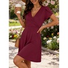 image:imageANRABESS Womens Summer Dresses Short Sleeve Wrap V Neck ALine Floral Mini Dress Causal Flowy Boho Beach Vacation Sundress Burgundy XL
