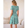 image:imageANRABESS Womens Summer Dresses Short Sleeve Wrap V Neck ALine Floral Mini Dress Causal Flowy Boho Beach Vacation Sundress Floral Lake Green S