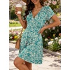 image:imageANRABESS Womens Summer Dresses Short Sleeve Wrap V Neck ALine Floral Mini Dress Causal Flowy Boho Beach Vacation Sundress Floral Lake Green S