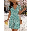 image:imageANRABESS Womens Summer Dresses Short Sleeve Wrap V Neck ALine Floral Mini Dress Causal Flowy Boho Beach Vacation Sundress Floral Lake Green S
