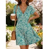 image:imageANRABESS Womens Summer Dresses Short Sleeve Wrap V Neck ALine Floral Mini Dress Causal Flowy Boho Beach Vacation Sundress Floral Lake Green S