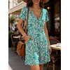 image:imageANRABESS Womens Summer Dresses Short Sleeve Wrap V Neck ALine Floral Mini Dress Causal Flowy Boho Beach Vacation Sundress Floral Lake Green S